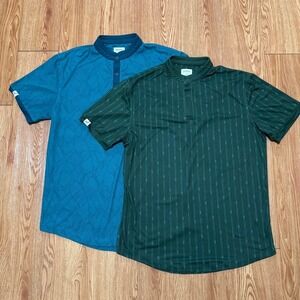 Mantra Men's Henley Shirt Green Turquoise Golf Performance Short Sleeve Bundle